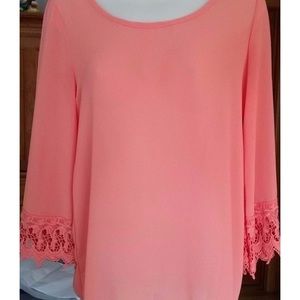 Miami Coral Blouse Lace Cuffs